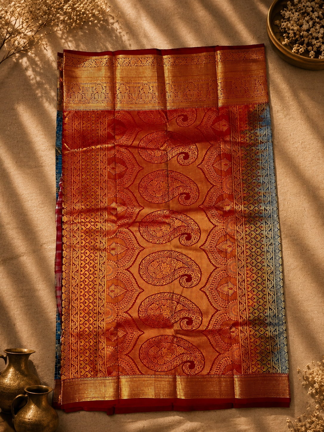 Tana Saree – Royal Grey/Blue with Copper Zari