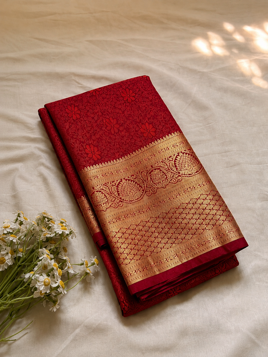 Maroon Swarna Pushpa Jali Vaibhavam