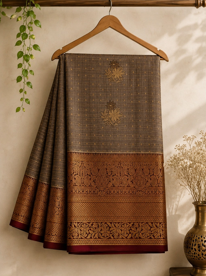 Tana Saree – Royal Grey with Copper Zari
