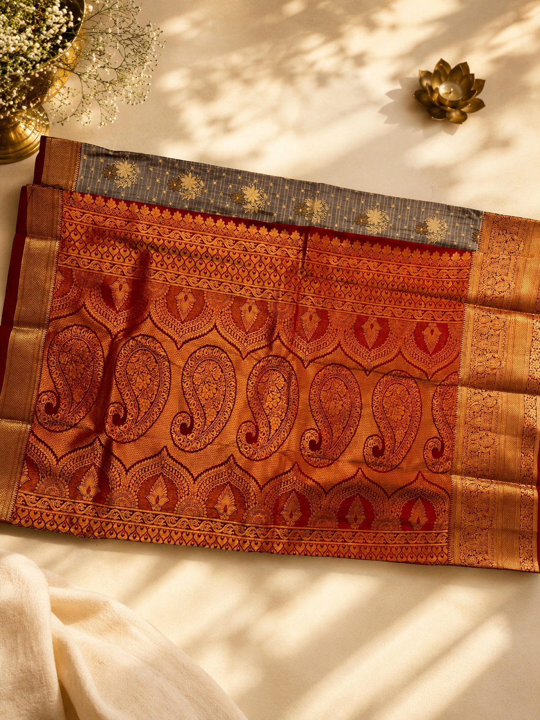 Tana Saree – Royal Grey with Copper Zari