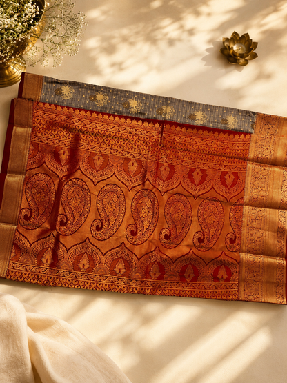 Tana Saree – Royal Grey with Copper Zari
