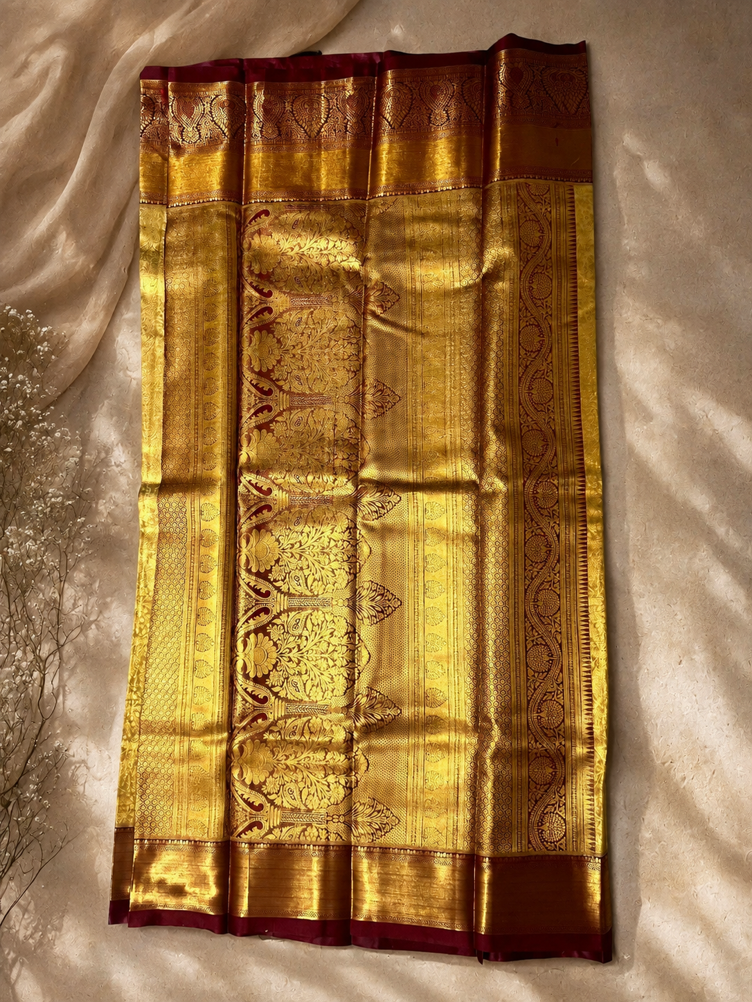 Royal Gold & Maroon Heritage Saree