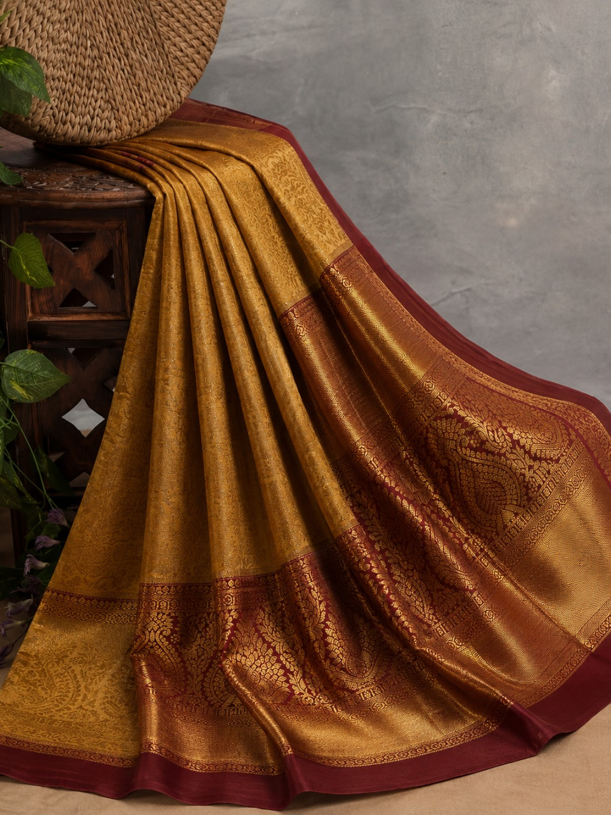 Royal Gold & Maroon Heritage Saree