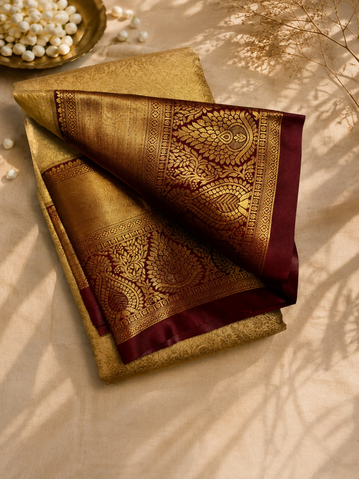 Royal Gold & Maroon Heritage Saree