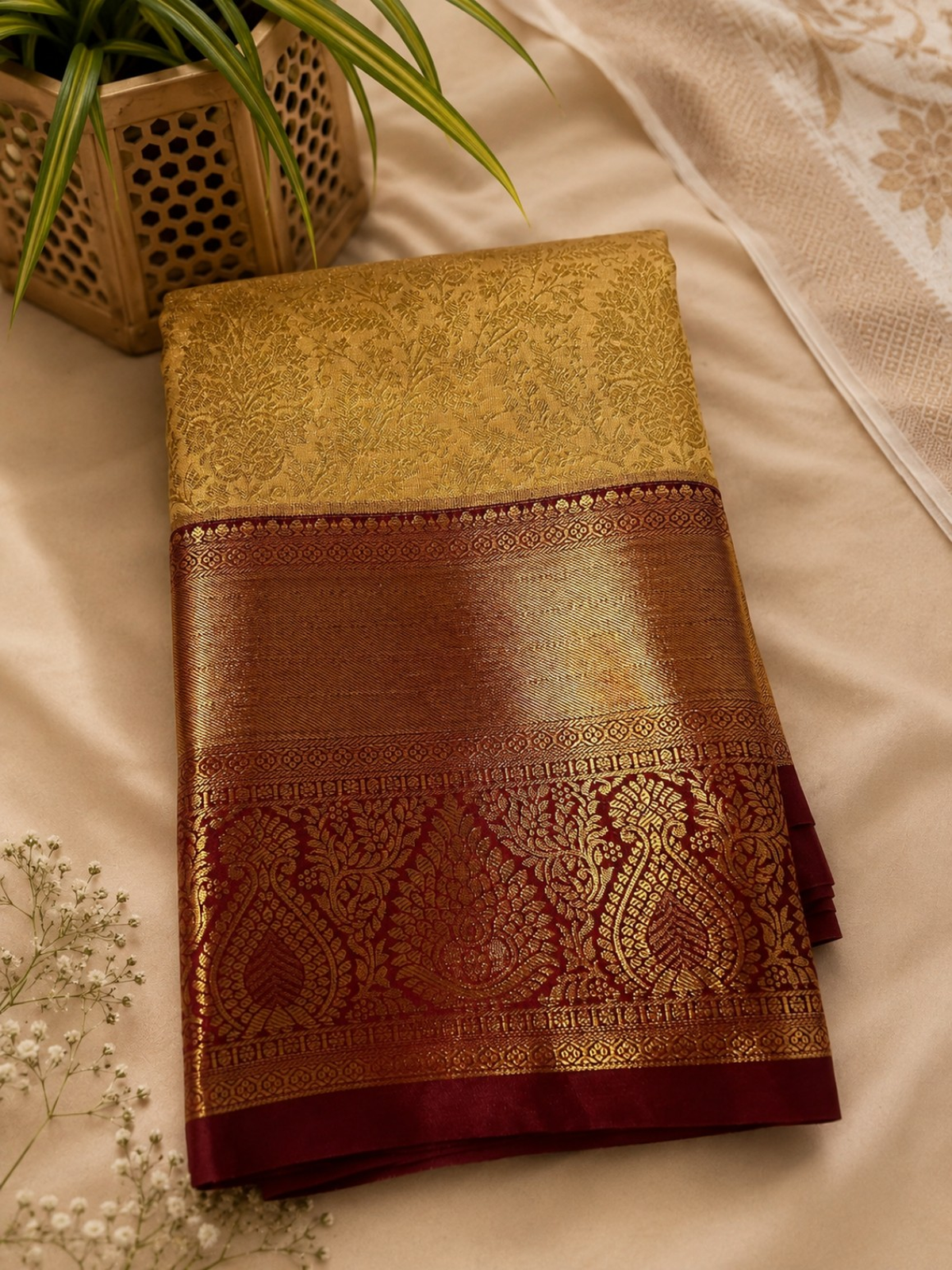 Royal Gold & Maroon Heritage Saree