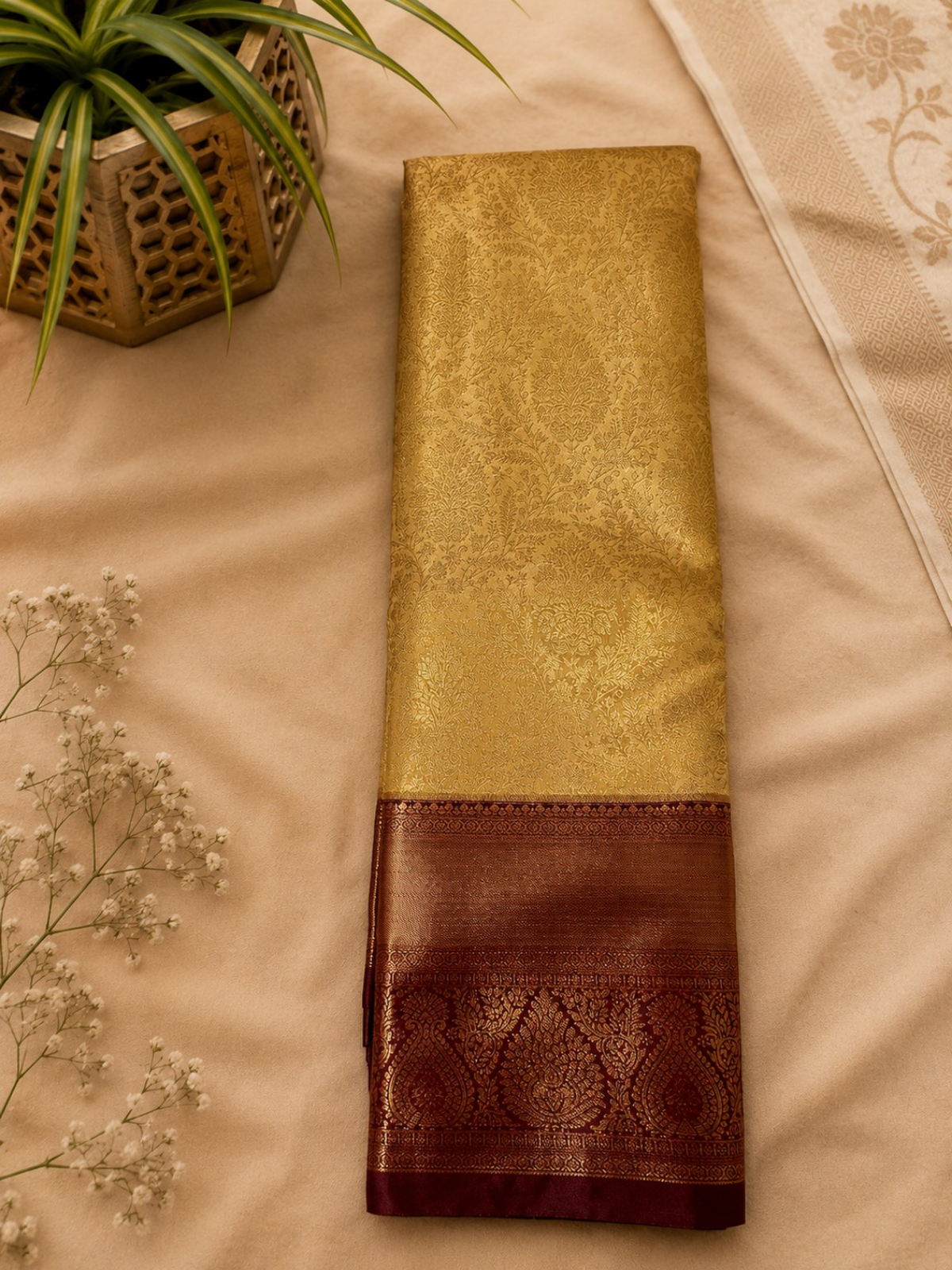 Royal Gold & Maroon Heritage Saree