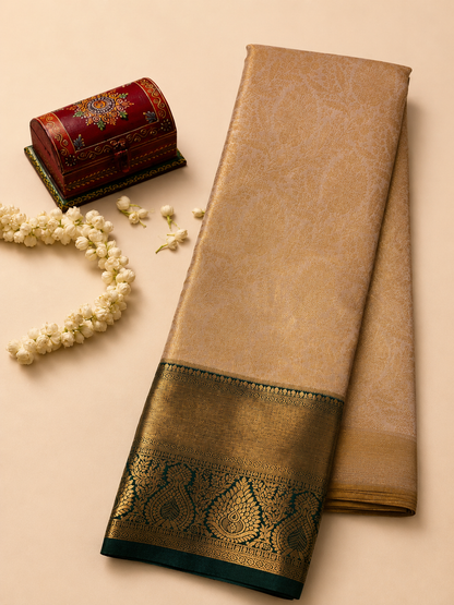 Golden Beige Emerald Zari Saree