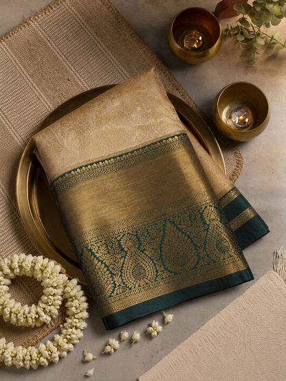 Golden Beige Emerald Zari Saree
