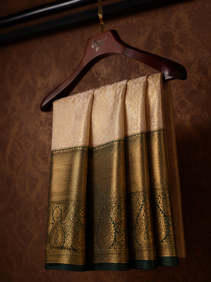 Golden Beige Emerald Zari Saree
