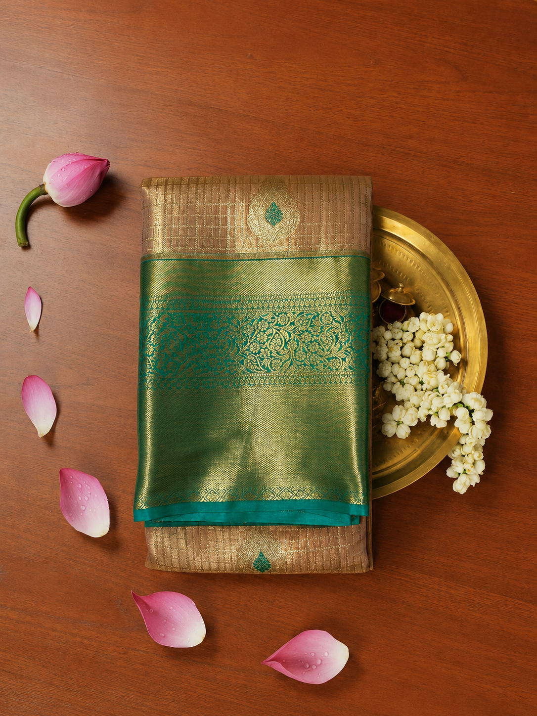 Rose Gold & Emerald Royale Saree