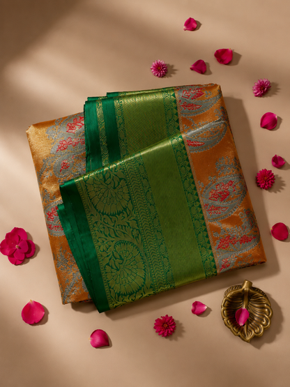Rust Orange & Emerald Royale Saree