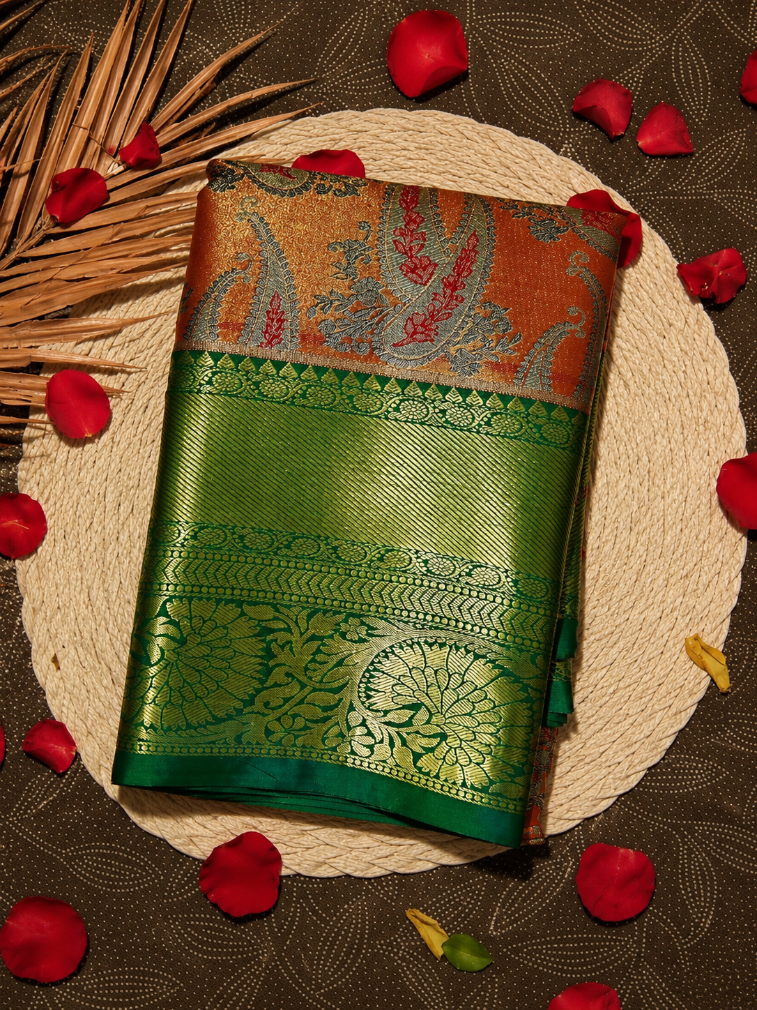 Rust Orange & Emerald Royale Saree