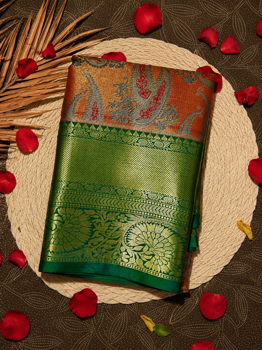 Rust Orange & Emerald Royale Saree