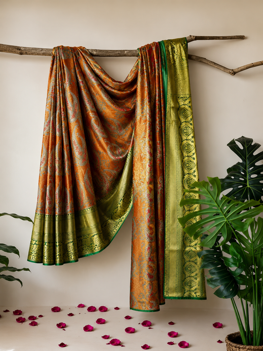 Rust Orange & Emerald Royale Saree