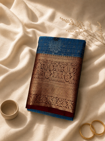 Tana Saree – Royal Grey/Blue with Copper Zari