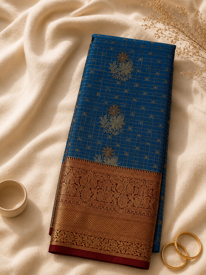 Tana Saree – Royal Grey/Blue with Copper Zari
