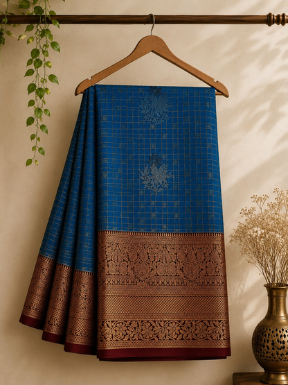 Tana Saree – Royal Grey/Blue with Copper Zari