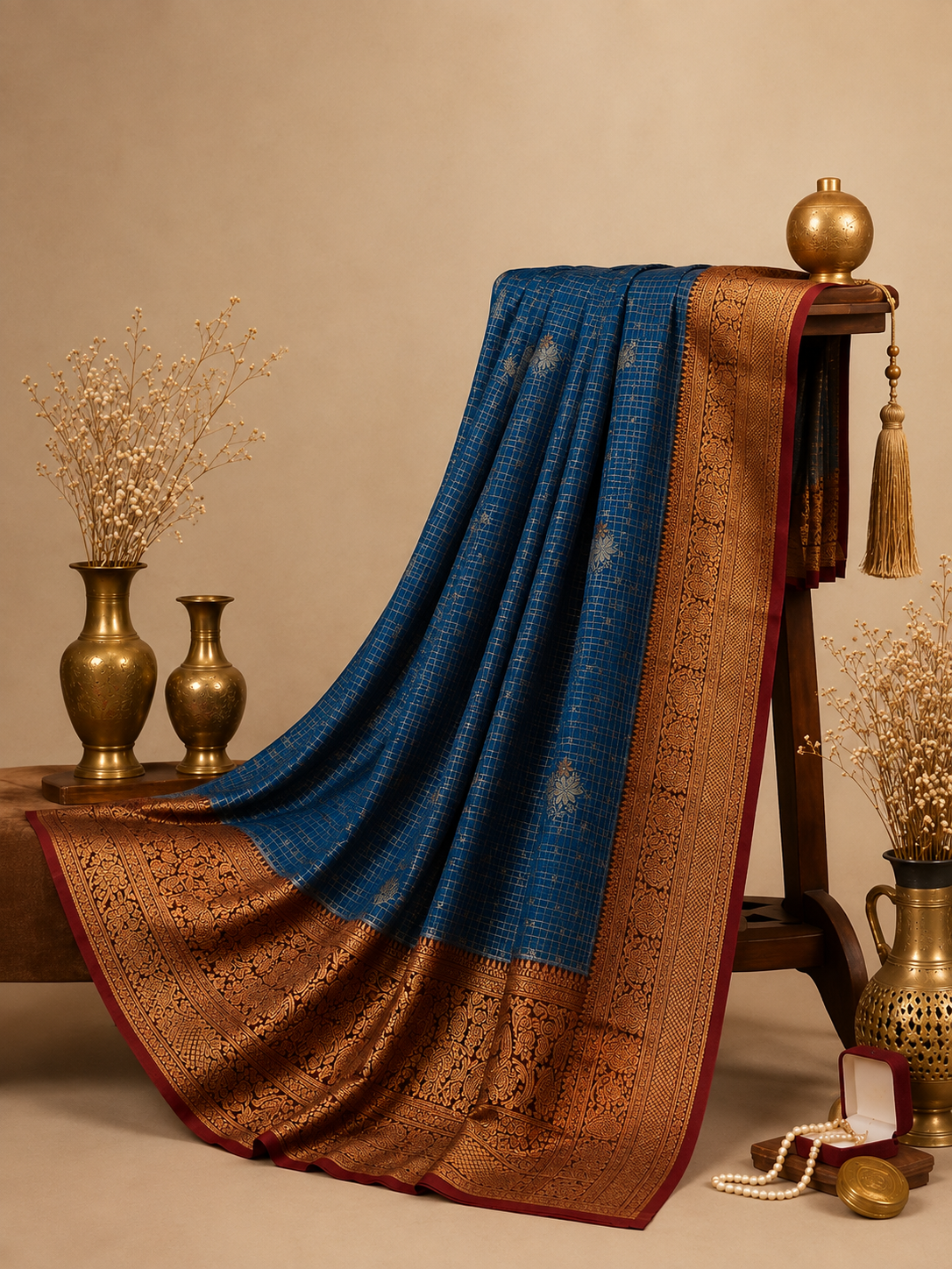Tana Saree – Royal Grey/Blue with Copper Zari