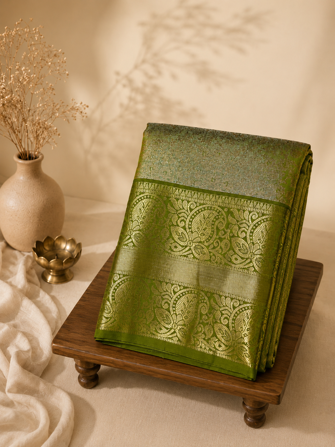 Pista Green Floral Royale Silk Saree