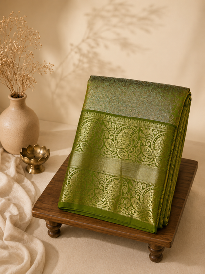 Pista Green Floral Royale Silk Saree