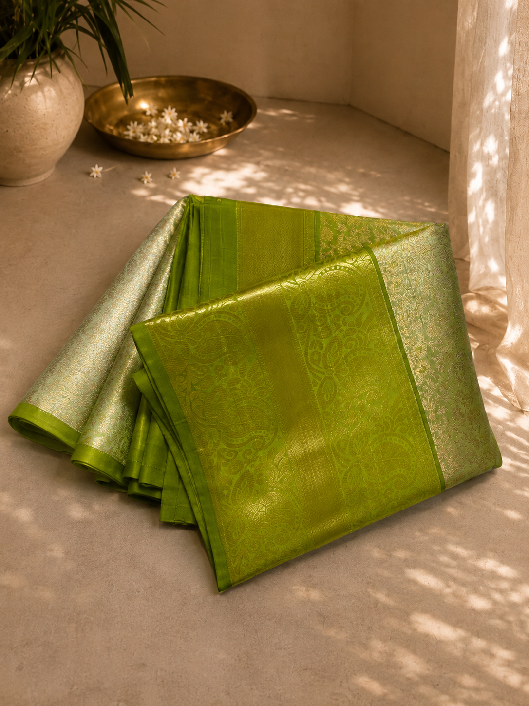 Pista Green Floral Royale Silk Saree