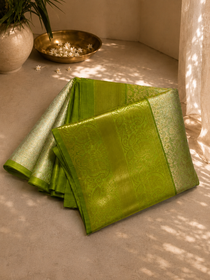 Pista Green Floral Royale Silk Saree