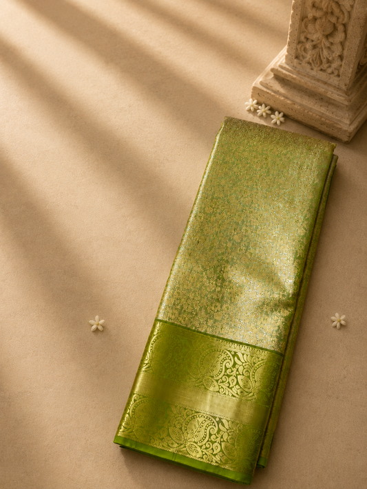 Pista Green Floral Royale Silk Saree