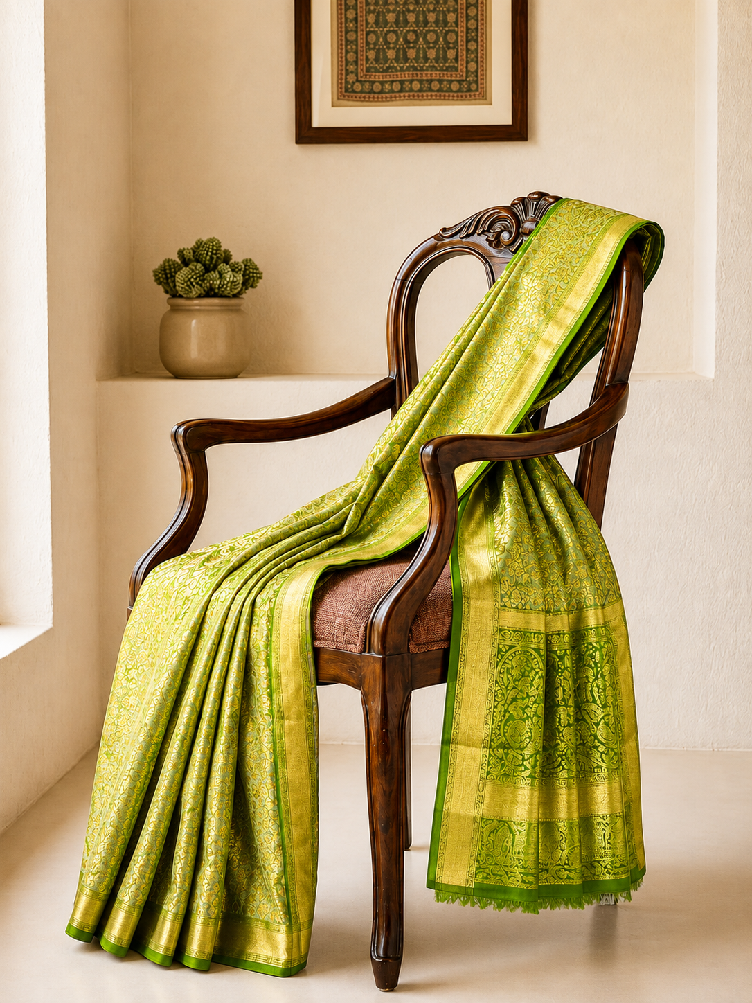 Pista Green Floral Royale Silk Saree